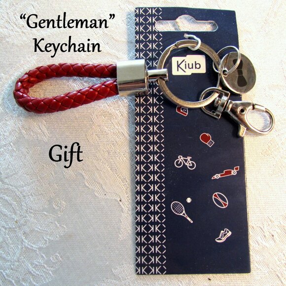 "GENTLEMAN" KEYCHAIN GIFT, KIUB NWT BRAIDED LOOP w FOBS, KEY RING MEN'S PRESENT - Picture 2 of 7